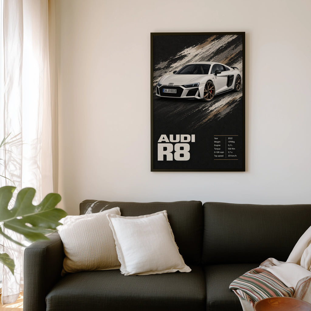 Vintage Audi R8 Print, Supercar Poster, Car Wall Art