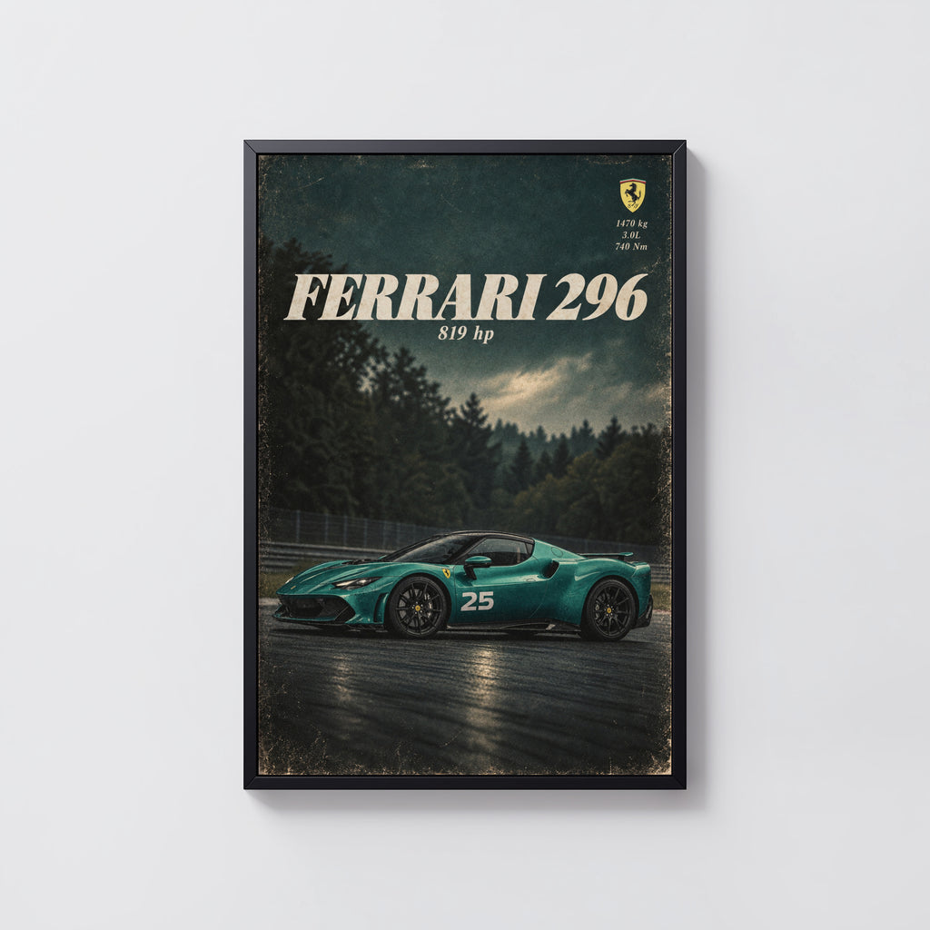 Vintage Ferrari 296 Print, Car Wall Art, Supercar