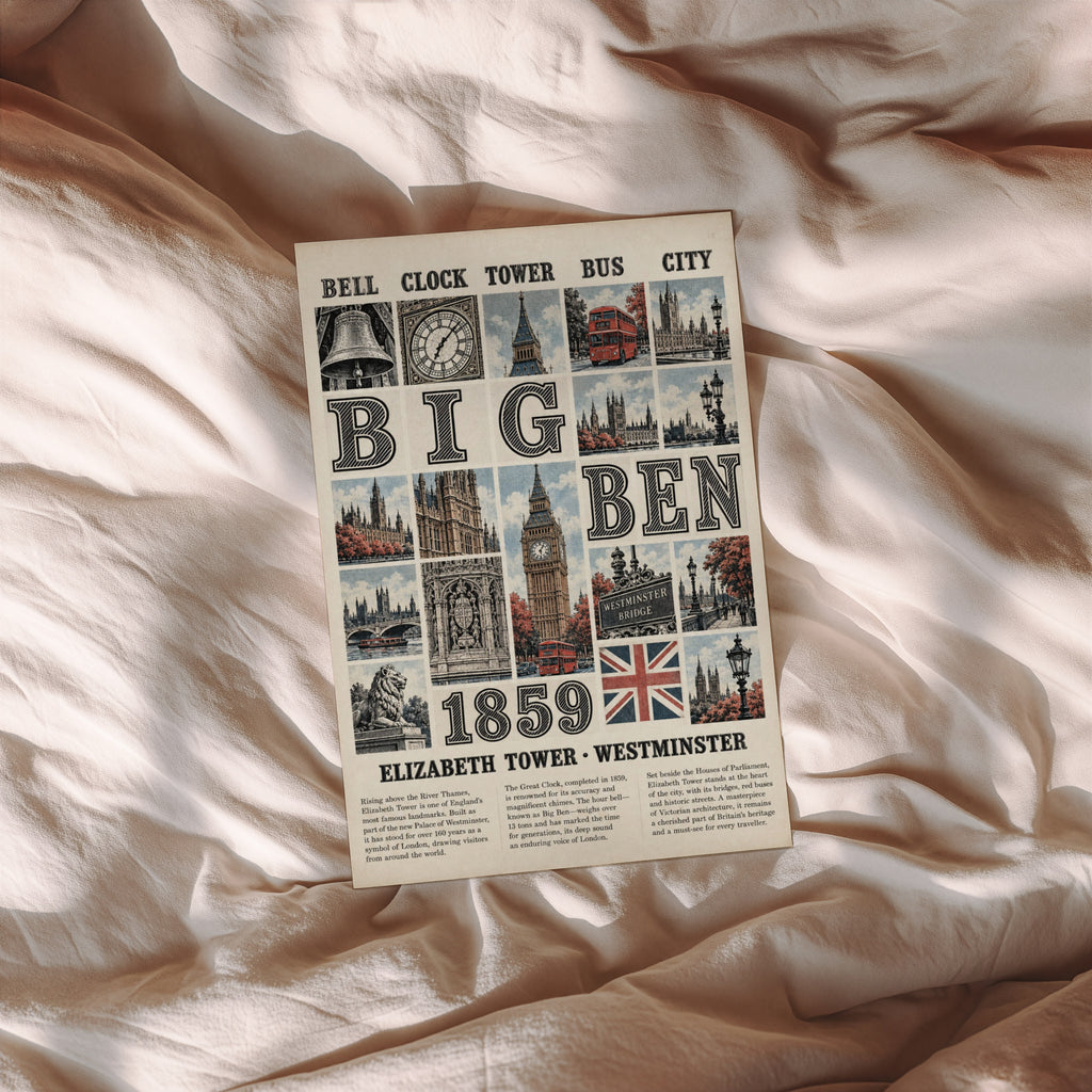 Vintage Big Ben Poster, London Wall Art, Westminster Print