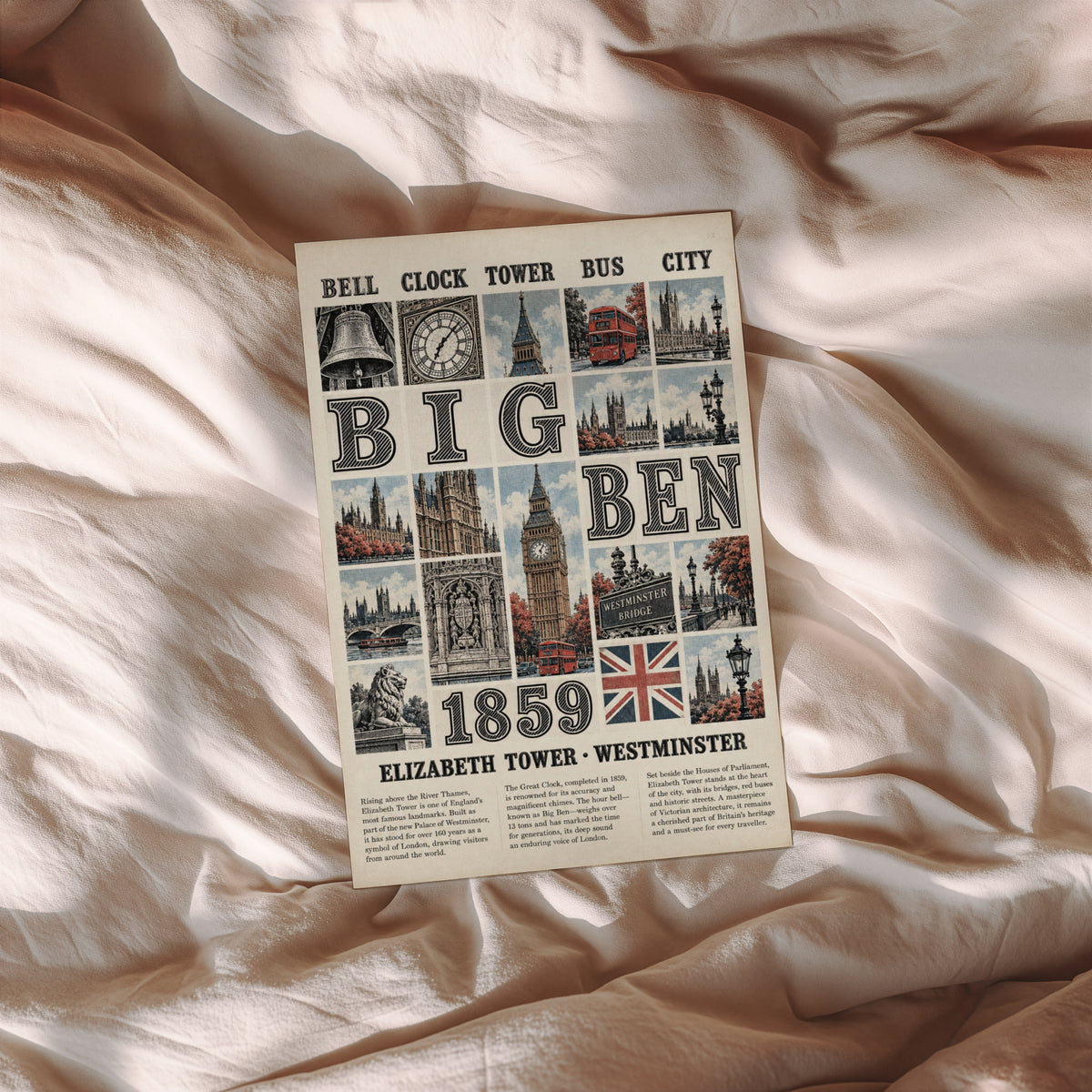 Vintage Big Ben Poster, London Wall Art, Westminster Print