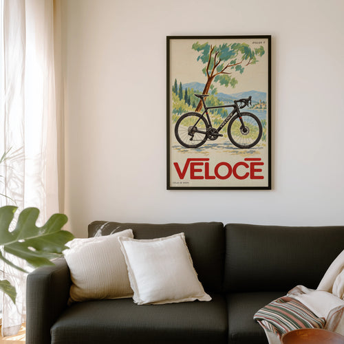 Vintage Cycling Poster, Road Bike Wall Art, Veloce Print