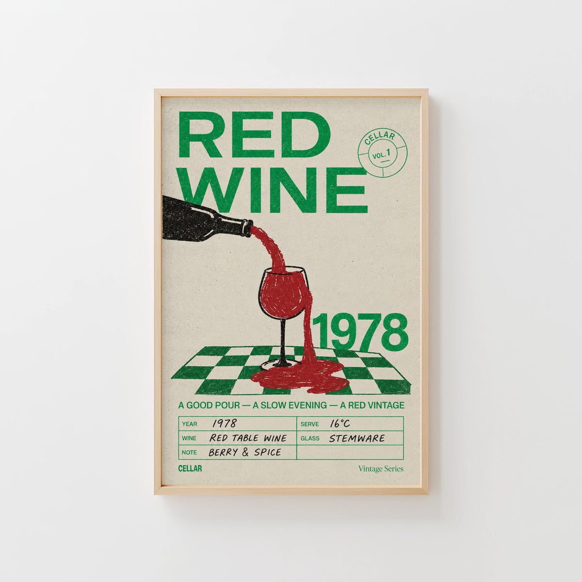 Vintage Red Wine Print Poster, Kitchen Wall Art 1978