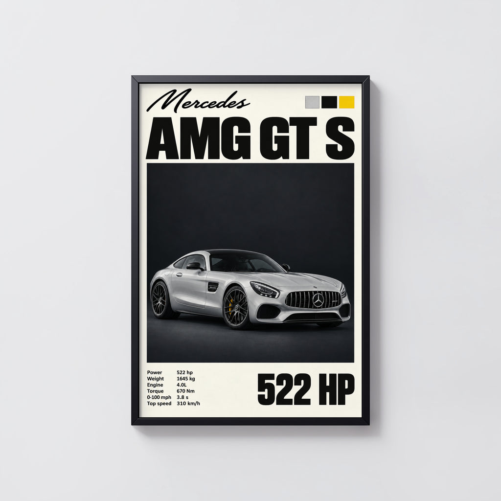 Vintage Mercedes AMG GT S Print, Car Wall Art