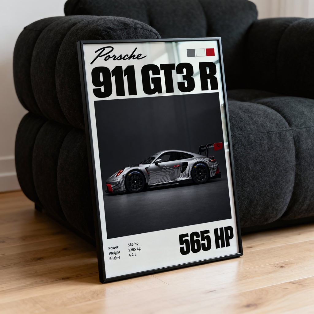Vintage Porsche 911 GT3 R Print, Racing Car Art
