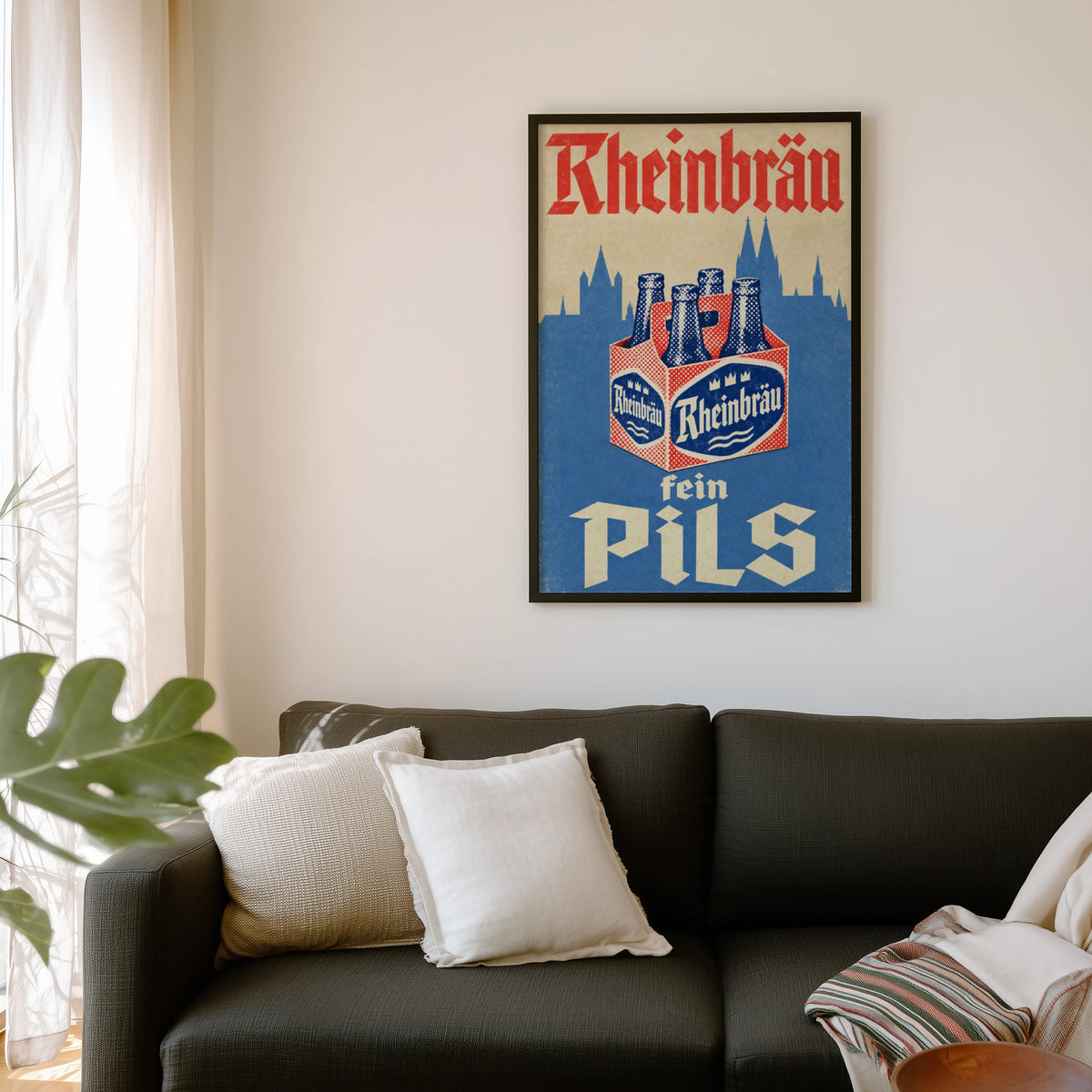 Vintage Rheinbrau Pils Beer Print, Retro Poster