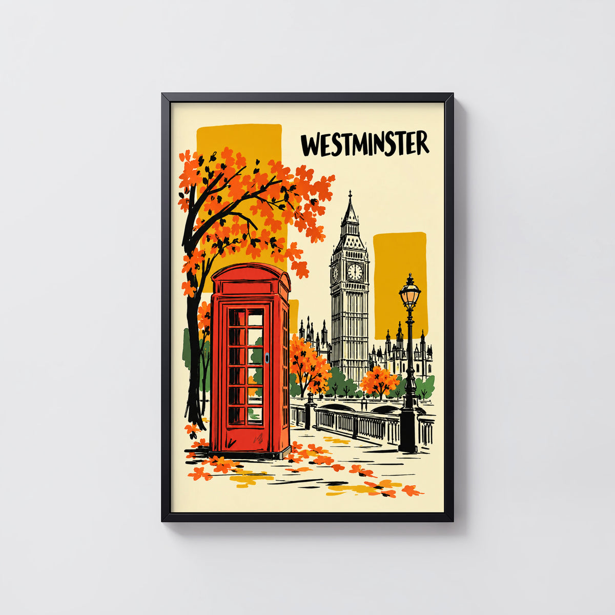 Vintage Westminster London Poster, Red Telephone Box Wall