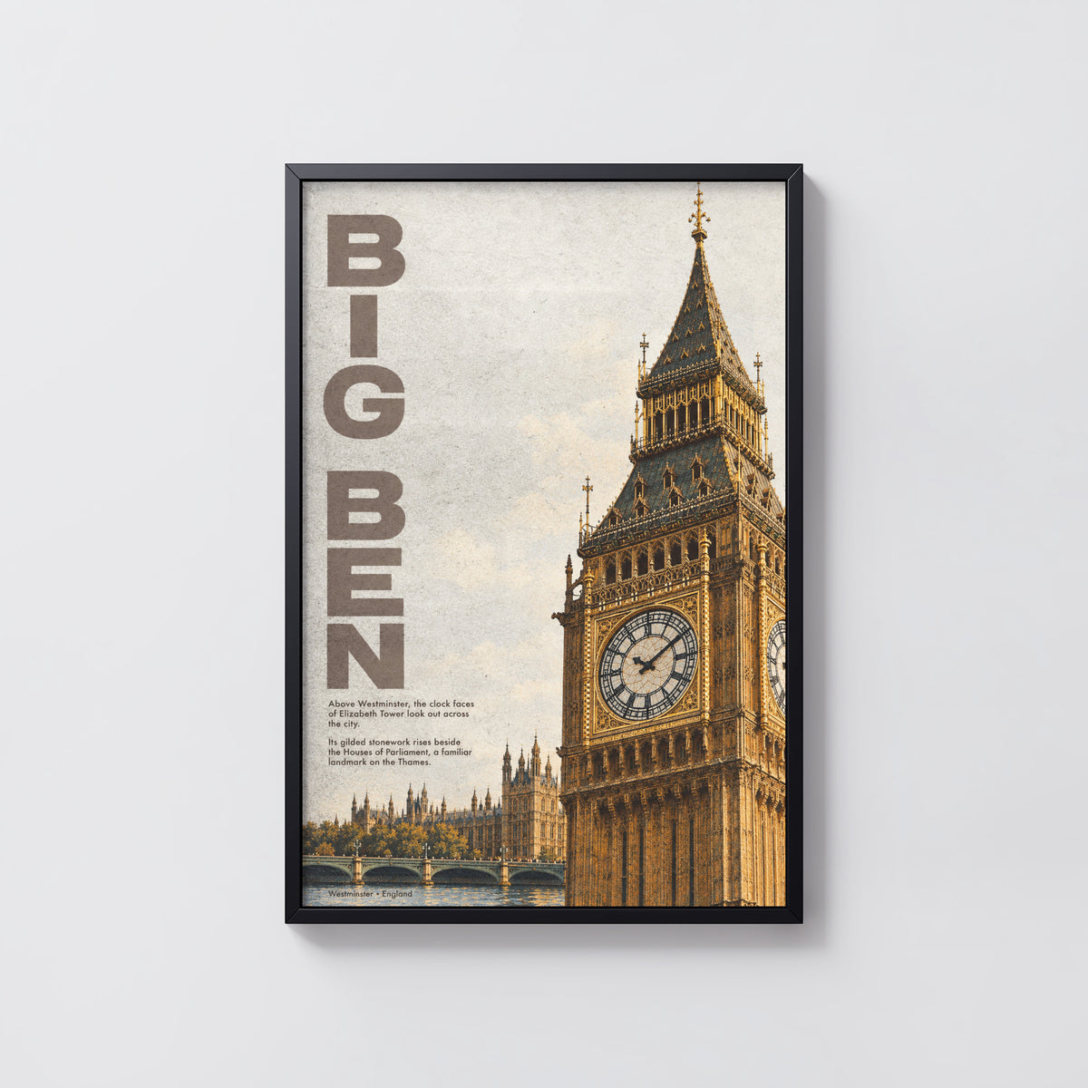 Vintage Big Ben London Poster, Westminster Wall Art