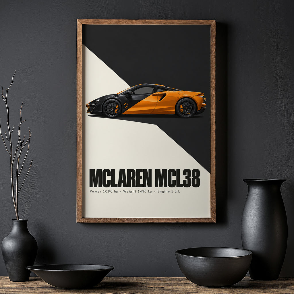 Vintage McLaren MCL38 Print, Supercar Wall Art