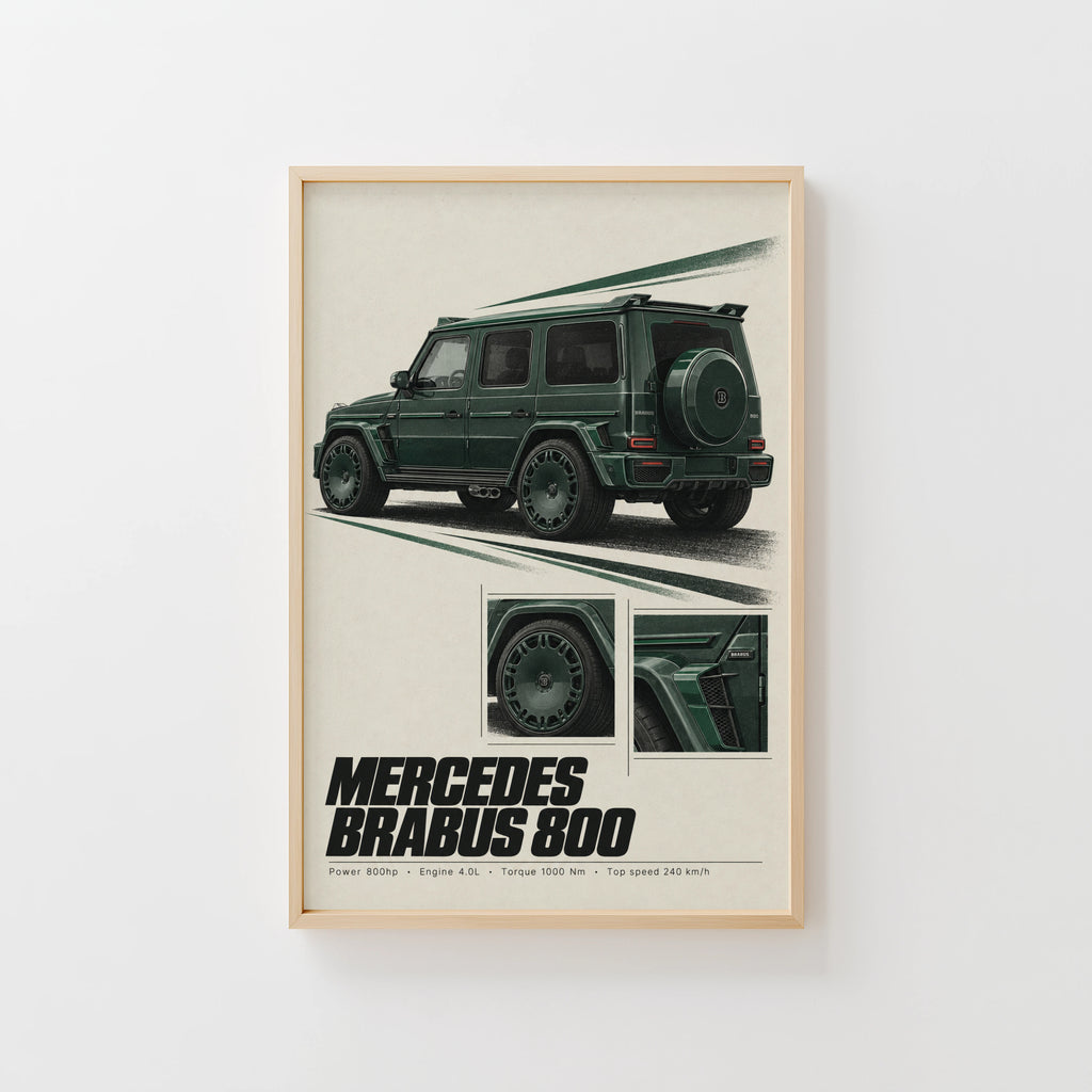 Vintage Mercedes Brabus 800 Print, Car Poster, Green G Wagon