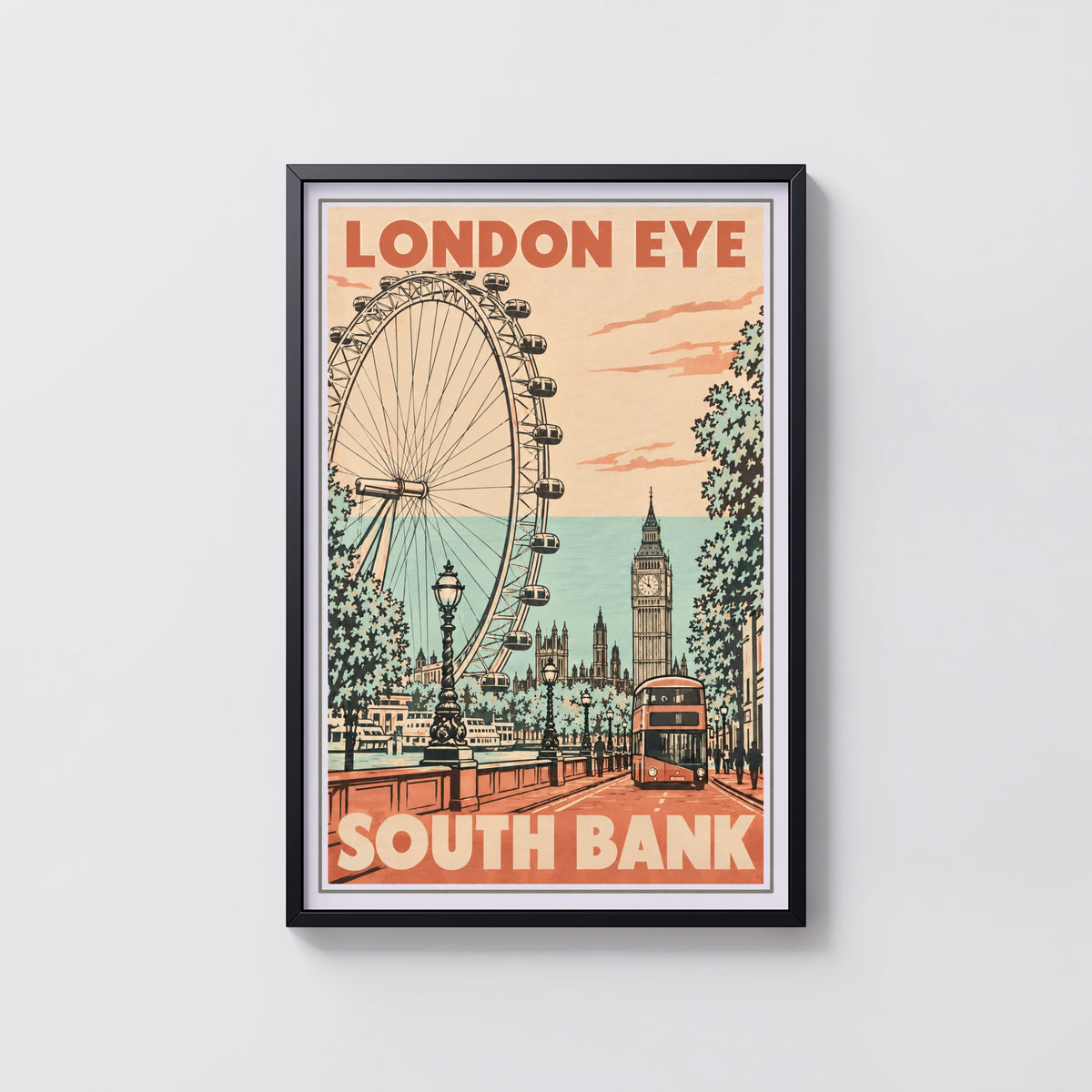 Vintage London Eye Poster, South Bank Wall Art, Print