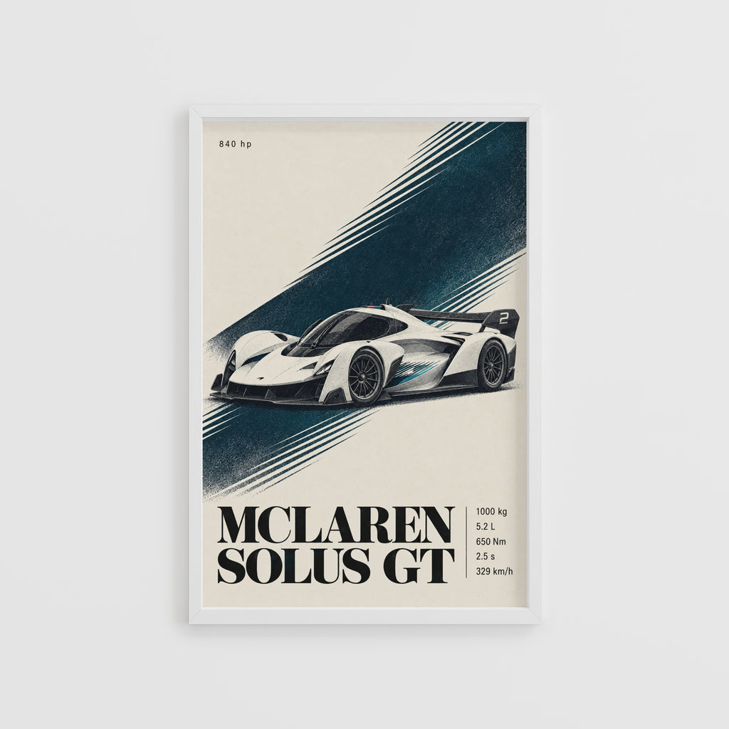 Vintage McLaren Solus GT Print, Supercar Wall Art