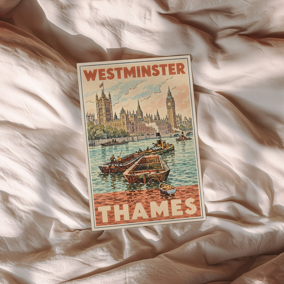 Vintage Westminster Thames Poster, London Wall Art, Print