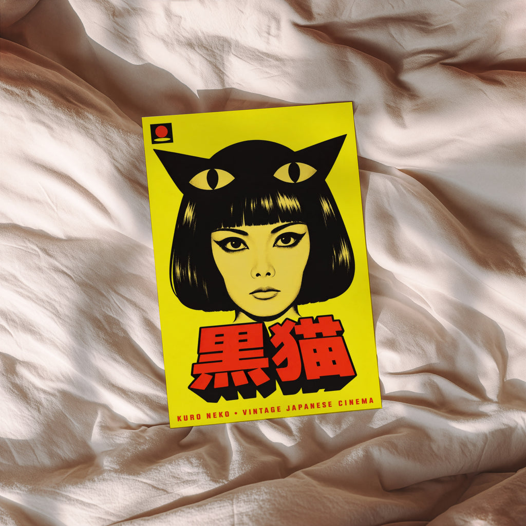 Vintage Black Cat Print, Japanese Cinema Poster