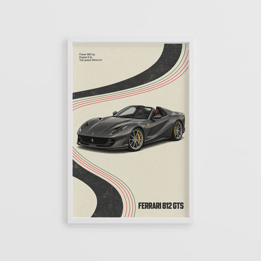 Vintage Ferrari 812 GTS Print, Supercar Wall Art