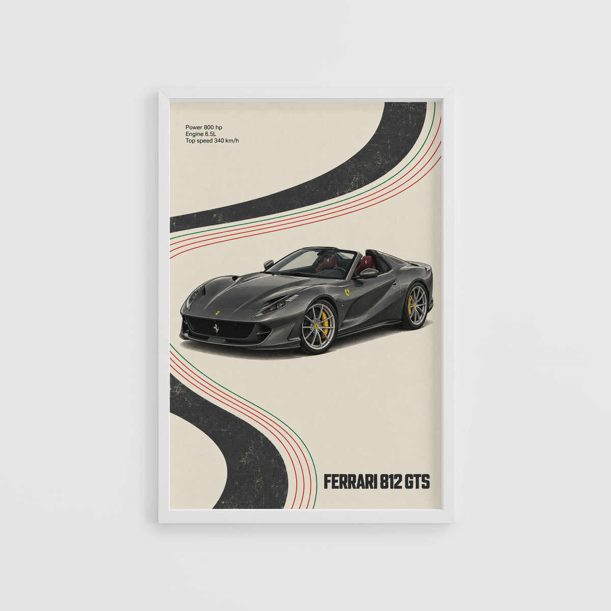 Vintage Ferrari 812 GTS Print, Supercar Wall Art