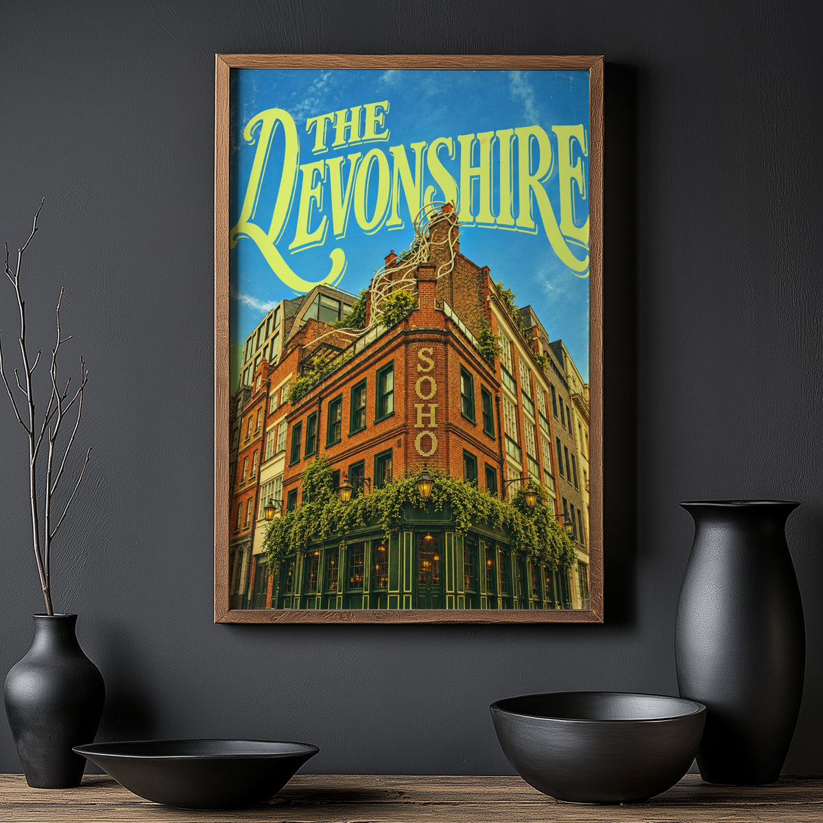 Vintage Soho London Poster, Devonshire Pub Wall Art Print
