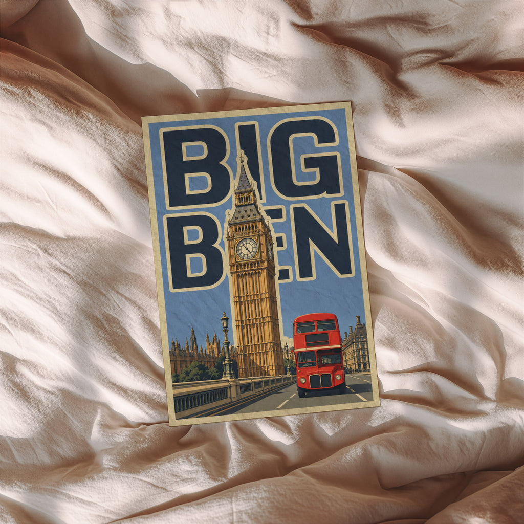 Vintage Big Ben Poster, London Wall Art, Bus Print