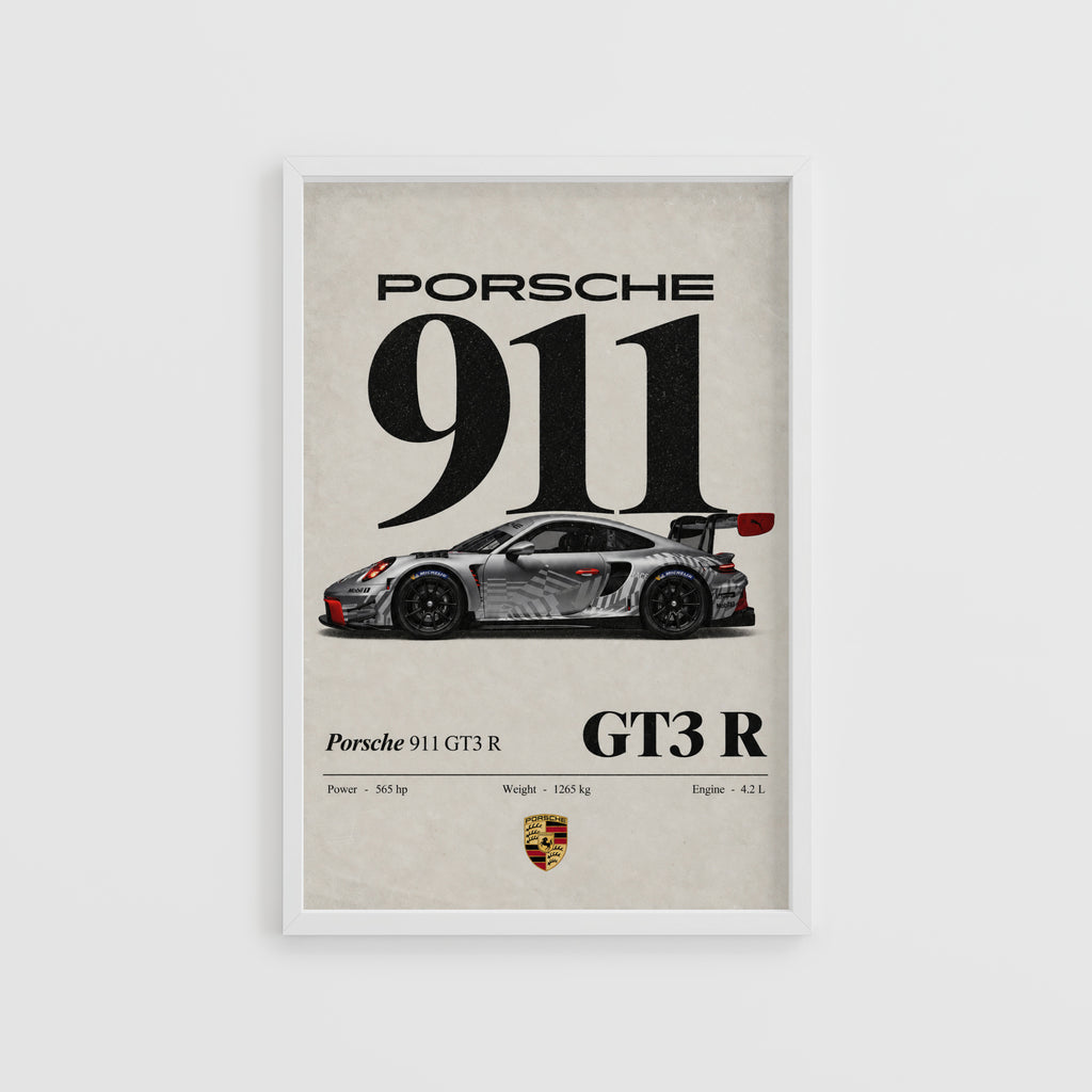 Vintage Porsche 911 GT3 R Print, Car Wall Art