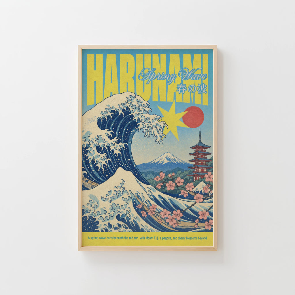 Vintage Japanese Wave Print, Spring Poster, Mount Fuji