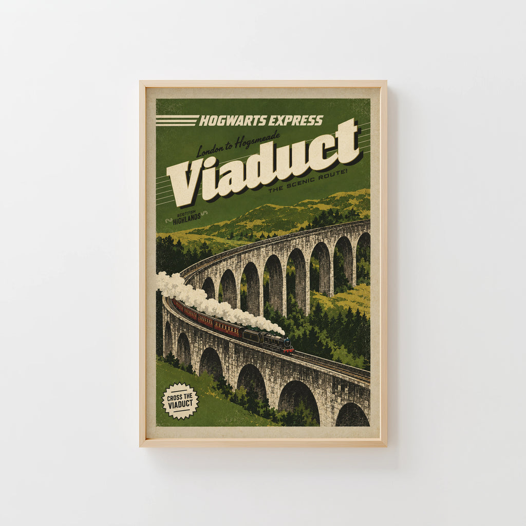 Vintage Viaduct Print Poster, Scottish Highlands Train
