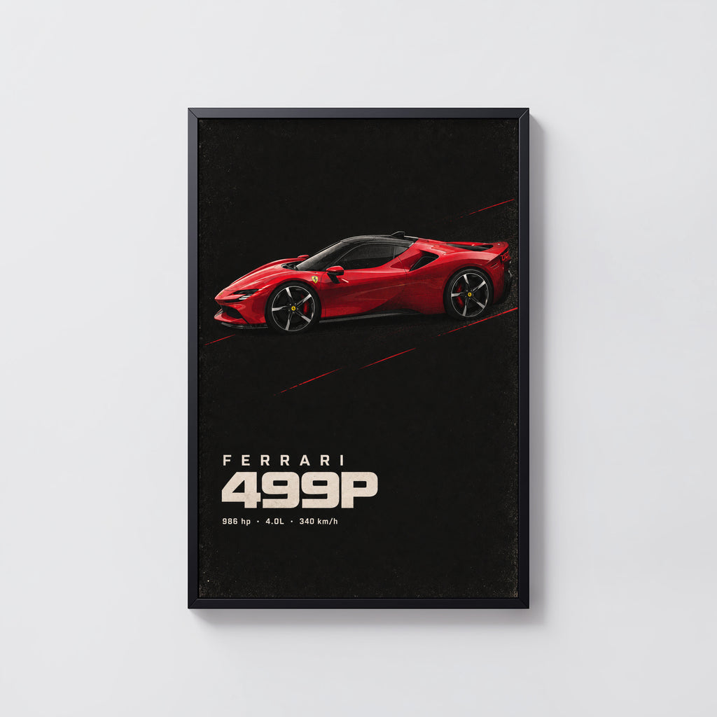 Vintage Ferrari 499P Print, Red Supercar Wall Art
