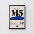 Vintage BMW M5 Print, Blue Sedan Car Wall Art
