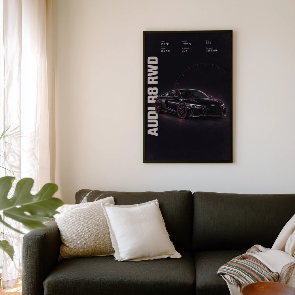 Vintage Audi R8 Print, Car Poster, Supercar Wall Art