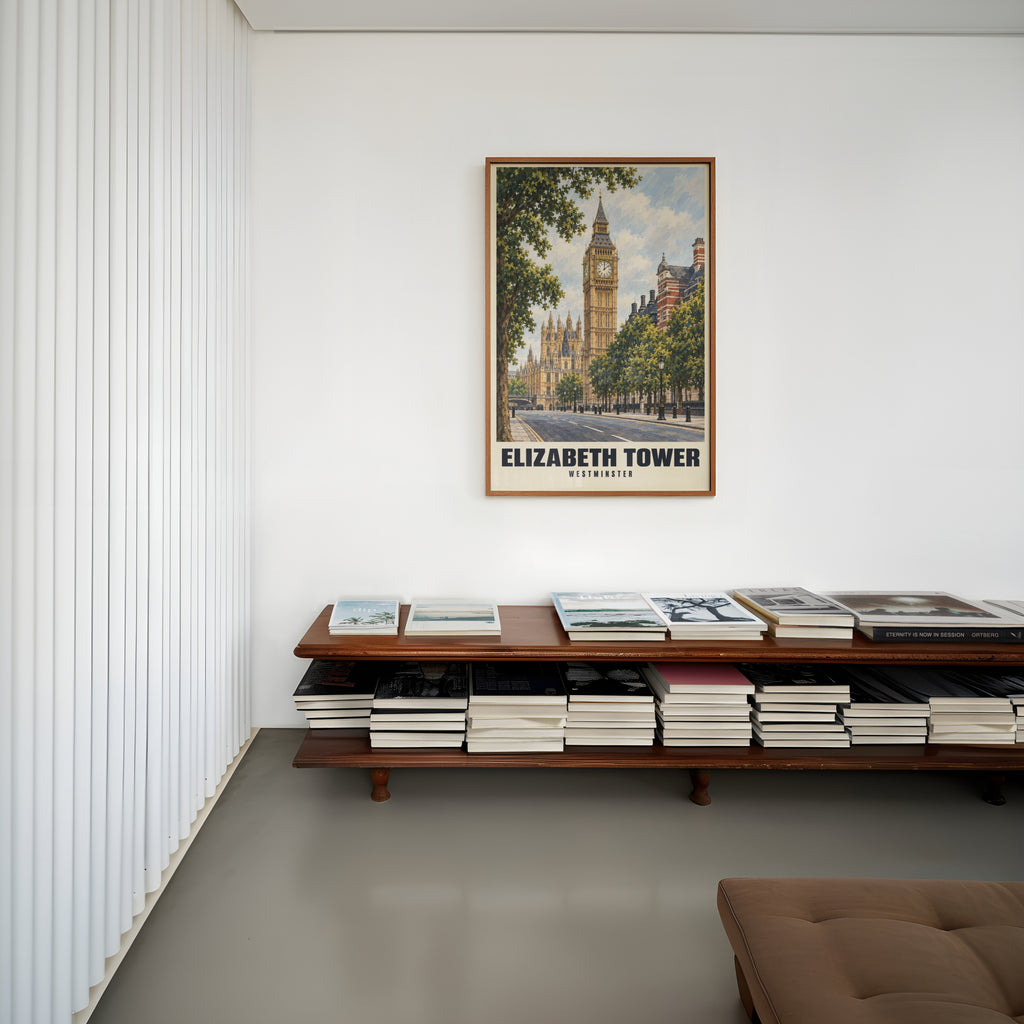 Vintage Elizabeth Tower Poster, London Wall Art Print