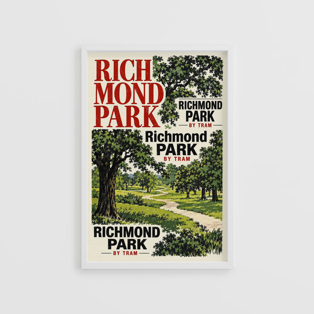 Vintage Richmond Park Poster, England Wall Art, Tram Print