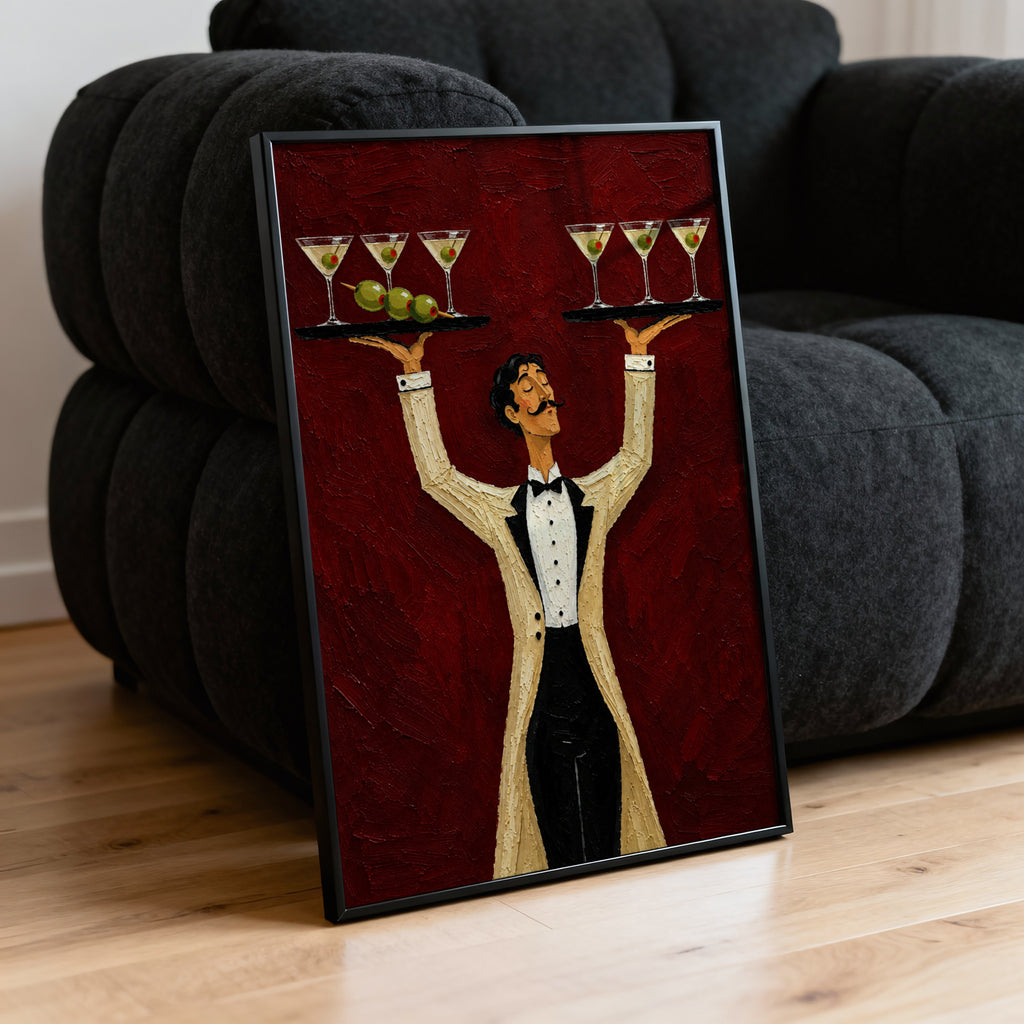 Vintage Martini Waiter Print Poster, Cocktail Wall Art