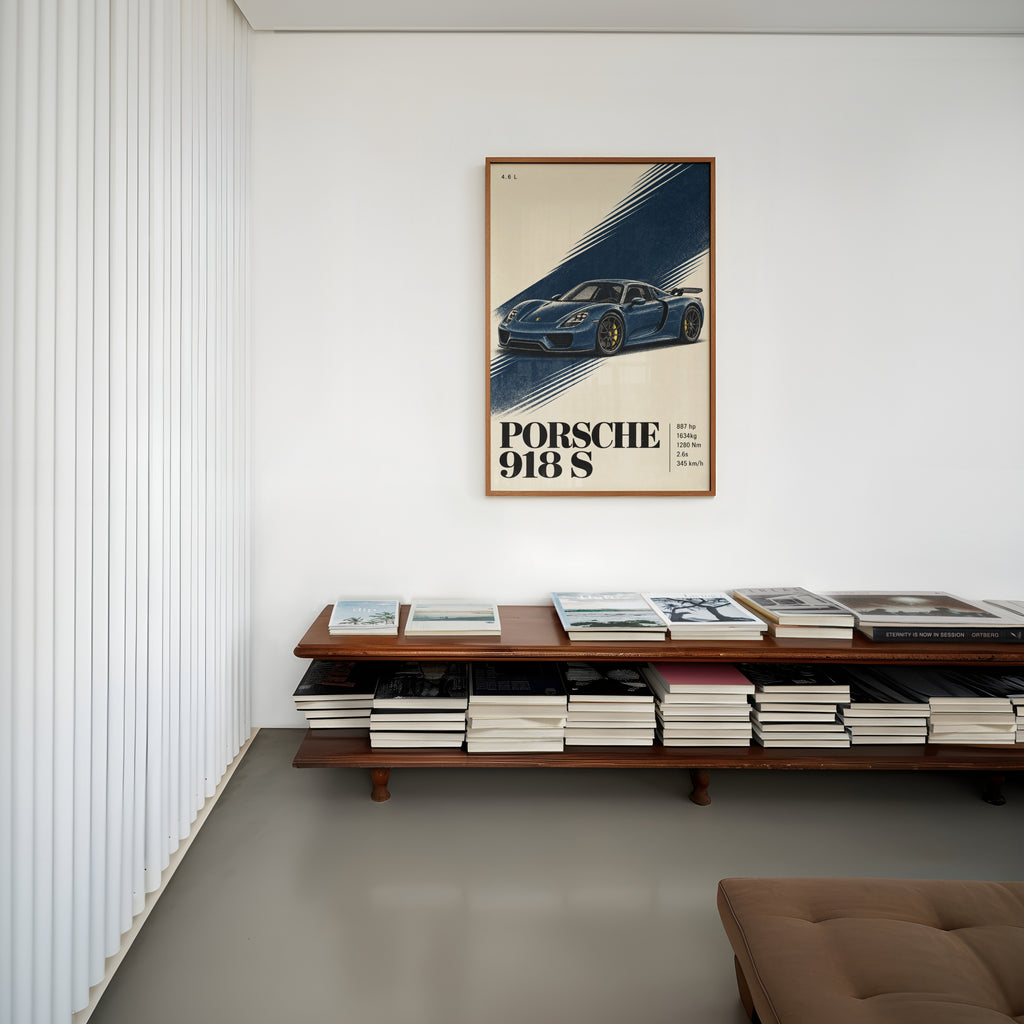 Vintage Porsche 918 S Print, Blue Car Wall Art