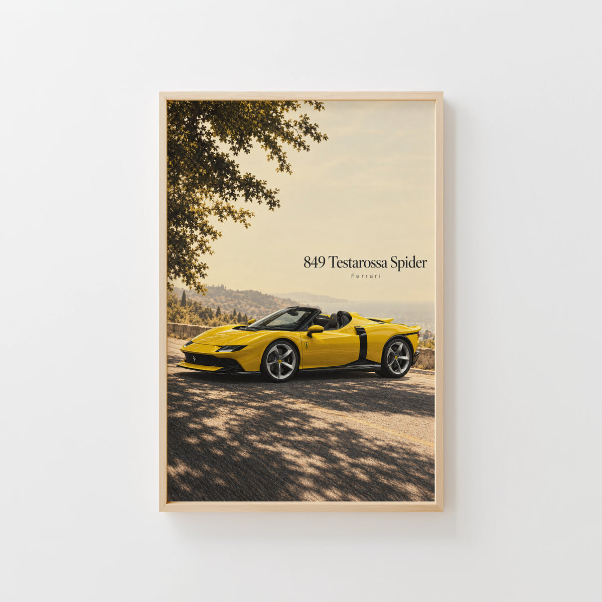 Vintage Ferrari Print, Yellow Supercar Wall Art