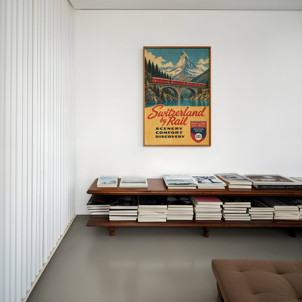 Vintage Switzerland Print Poster, Swiss Train Wall Art