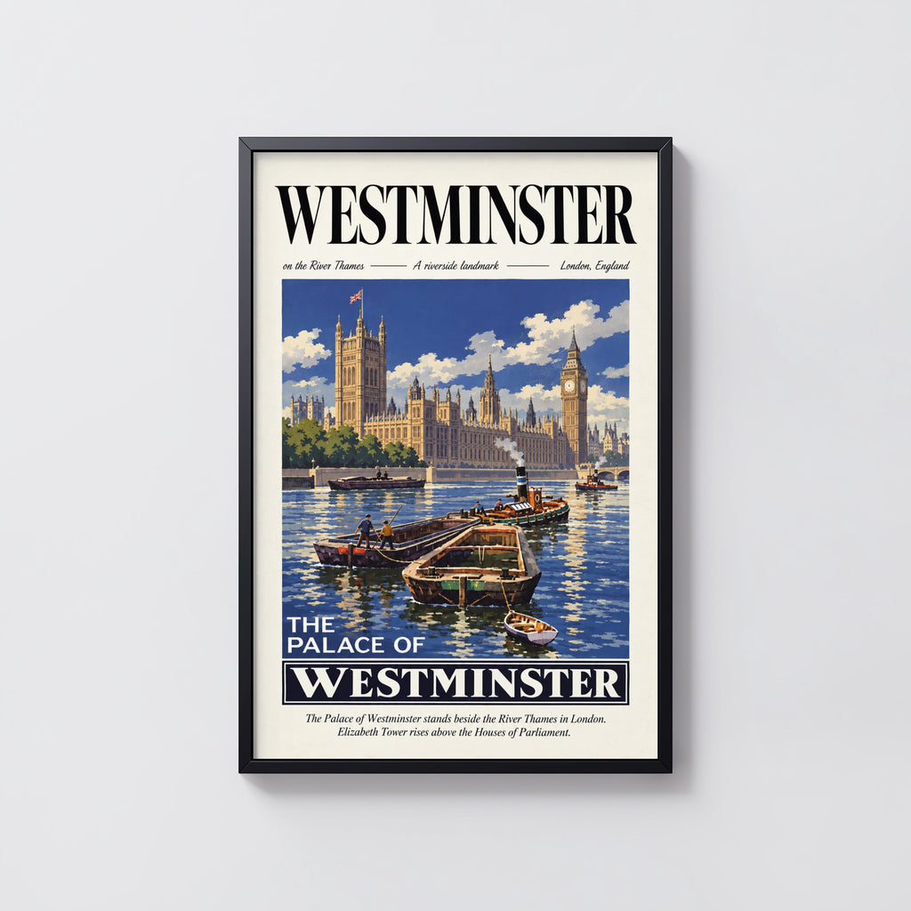 Vintage Westminster London Poster, Thames Wall Art Print