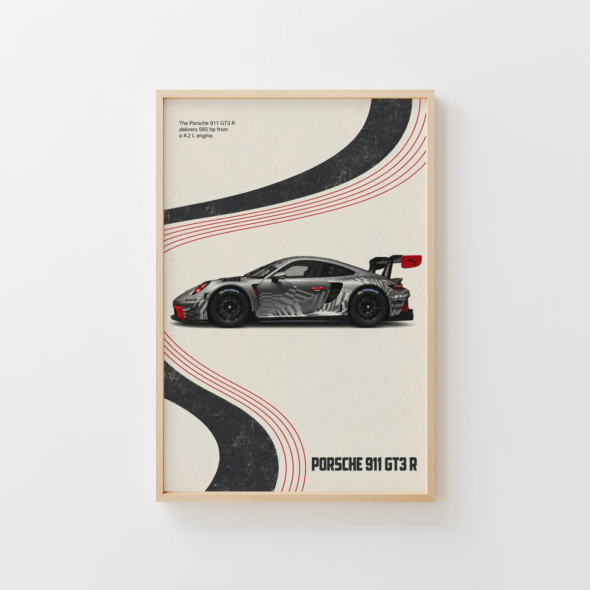 Vintage Porsche 911 GT3 R Print, Racing Wall Art