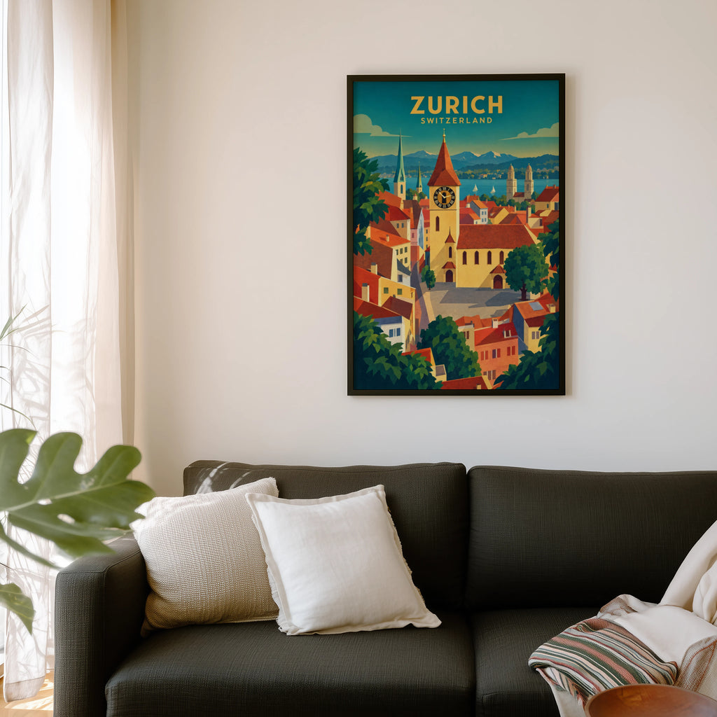 Vintage Zurich Switzerland Poster, Art Deco Print