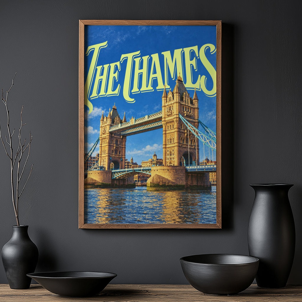 Vintage Tower Bridge Poster, London Wall Art, Thames Print