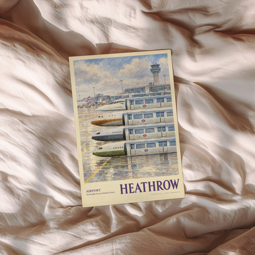 Vintage Heathrow Airport Poster, London Underground Print