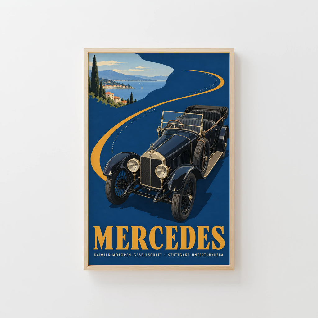 Vintage Mercedes Car Poster, Art Deco Wall Art, Print