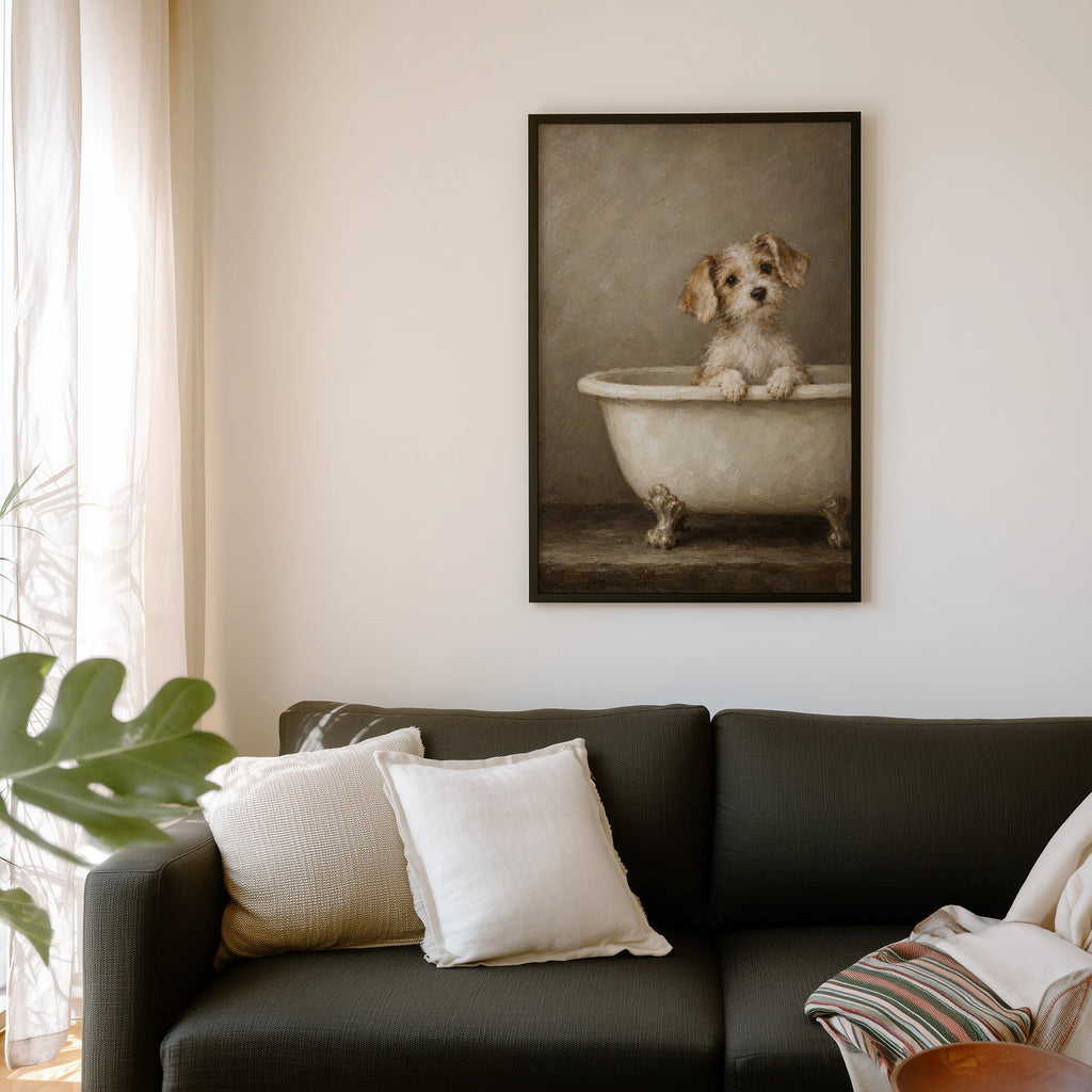 Vintage Dog in Bathtub Print and Poster, Bathroom Wall Art