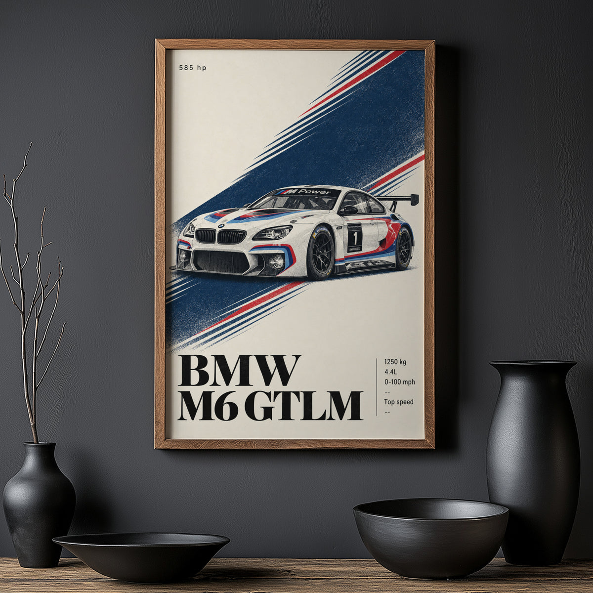 Vintage BMW M6 GTLM Race Car Print, Garage Art