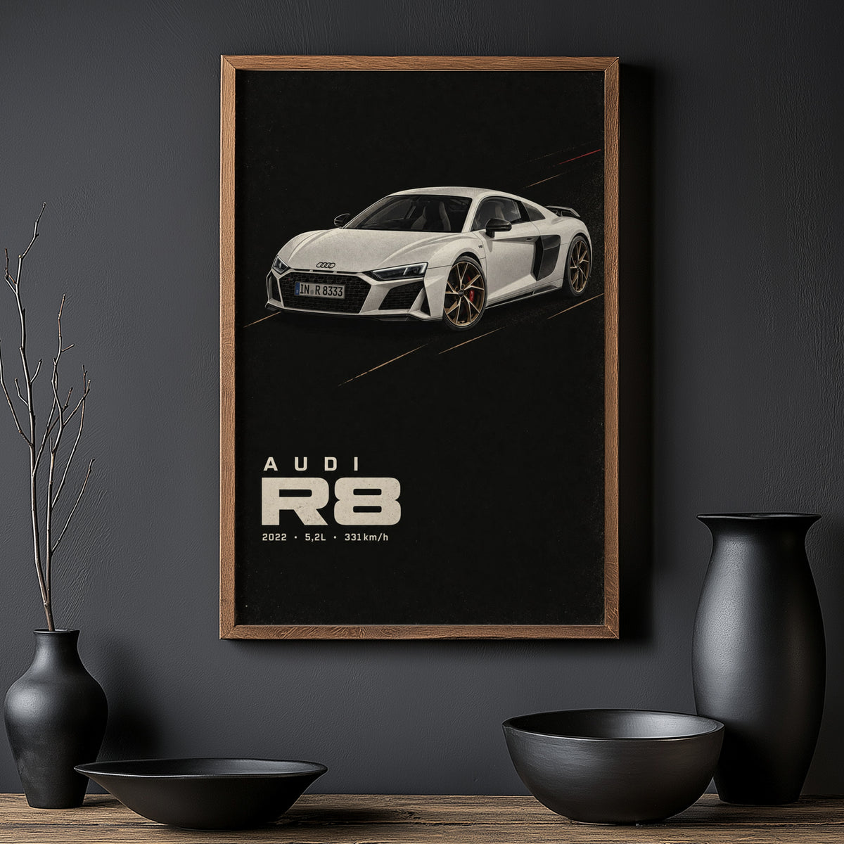 Vintage Audi R8 Print, Car Poster, Supercar Wall Art