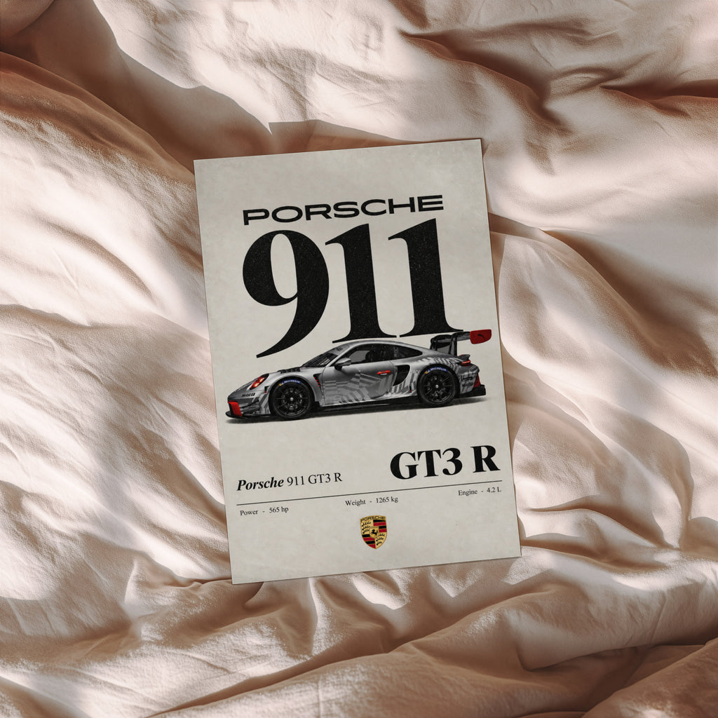 Vintage Porsche 911 GT3 R Print, Car Wall Art