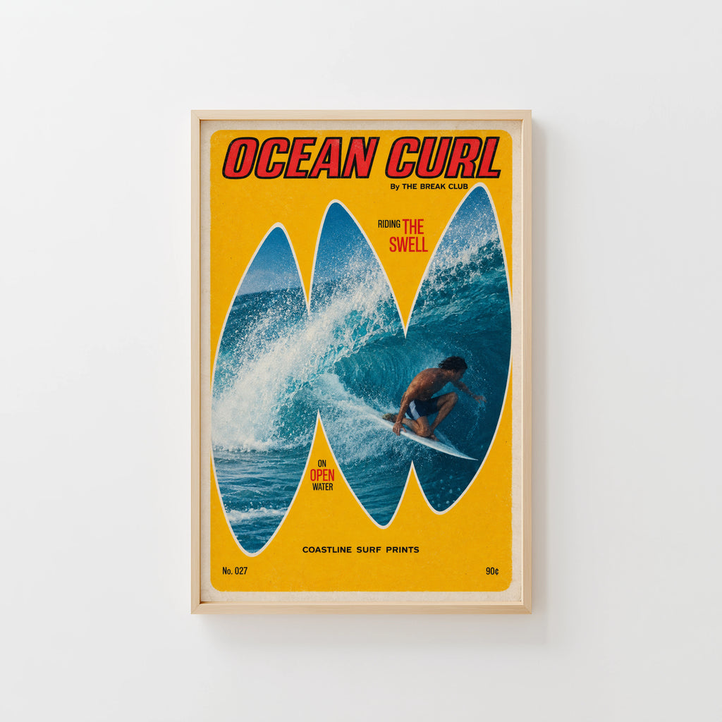 Vintage The Break Club Surf Print Poster, Ocean Curl