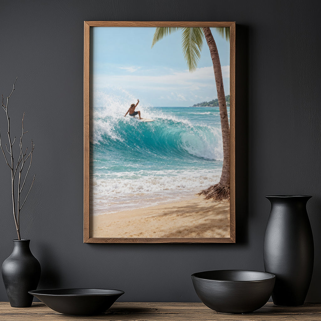 Vintage Surf Print, Surfer Poster, Tropical Beach Wall Art