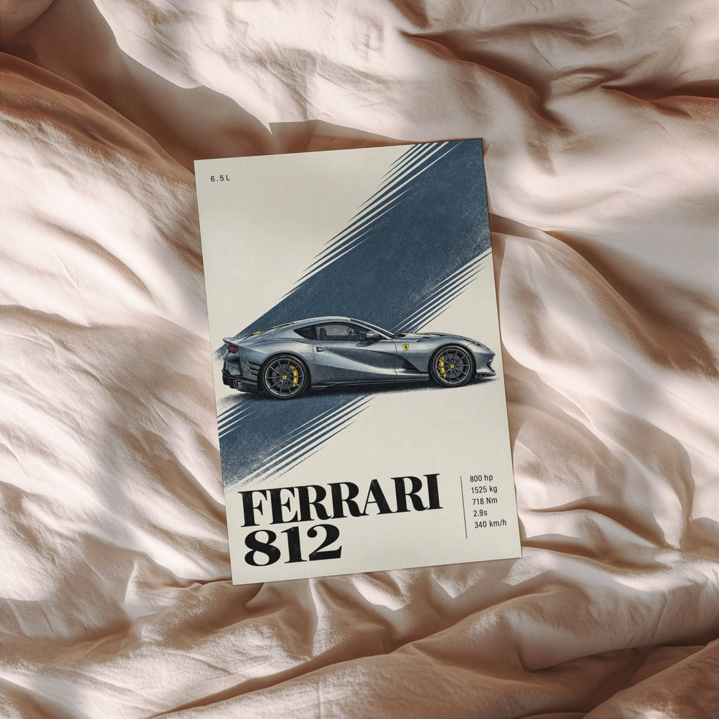 Vintage Ferrari 812 Print, Supercar Wall Art