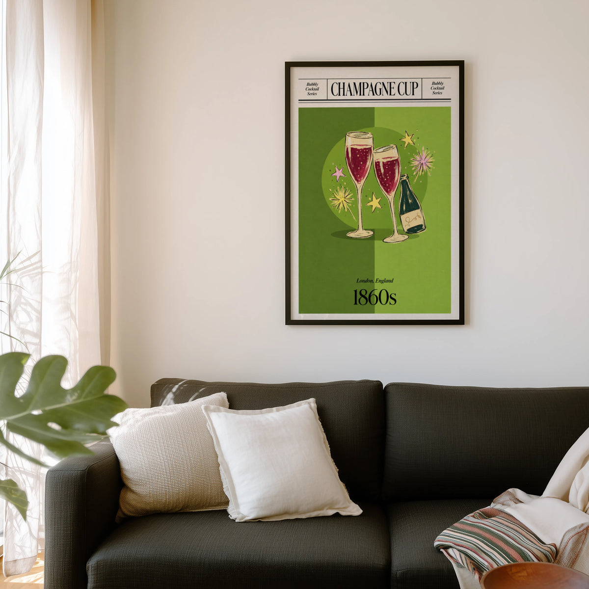 Vintage Champagne Cup Print Poster, Cocktail Wall Art
