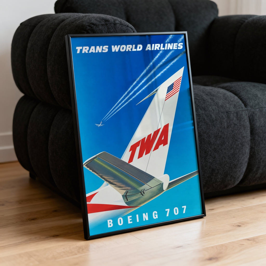 Vintage TWA Boeing 707 Poster, Aviation Wall Art, Print