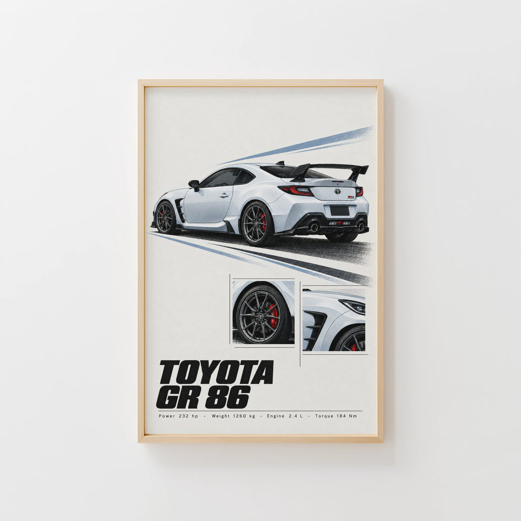 Vintage Toyota GR 86 Print, Car Poster, Garage Wall Art