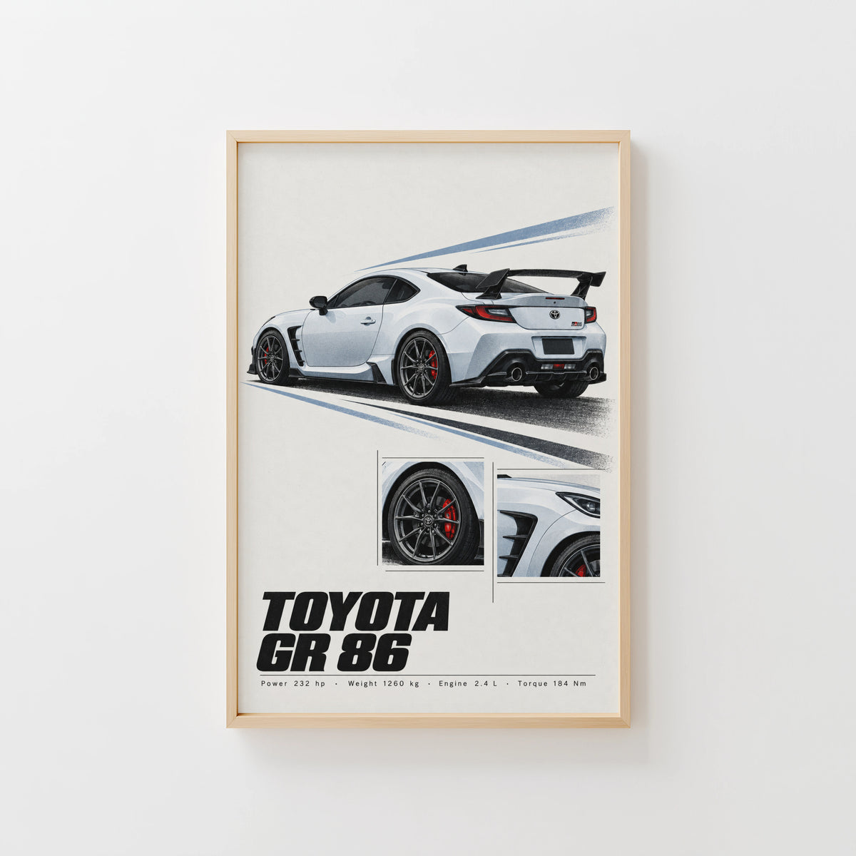 Vintage Toyota GR 86 Print, Car Poster, Garage Wall Art
